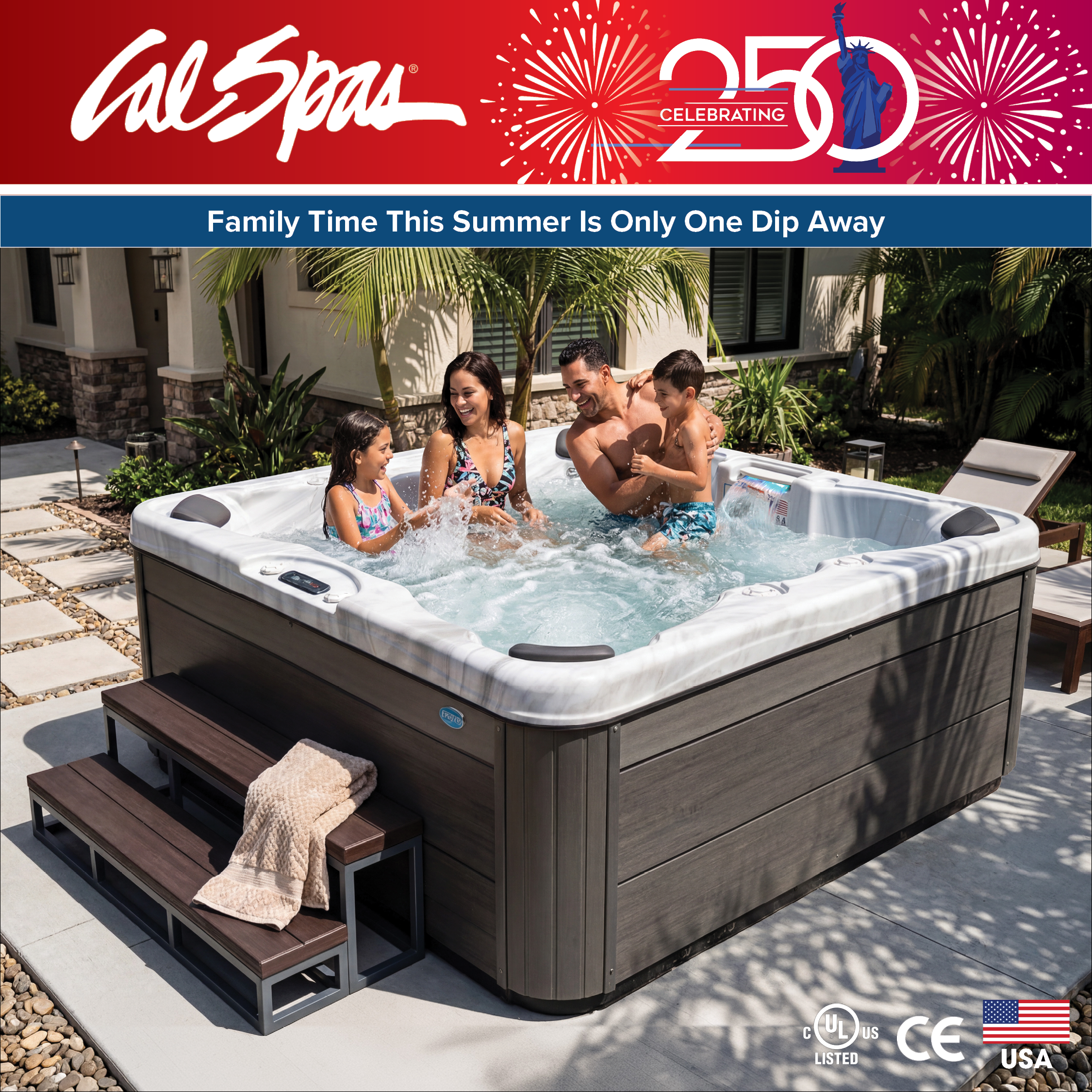 Calspas hot tub being used in a family setting - Marquisville